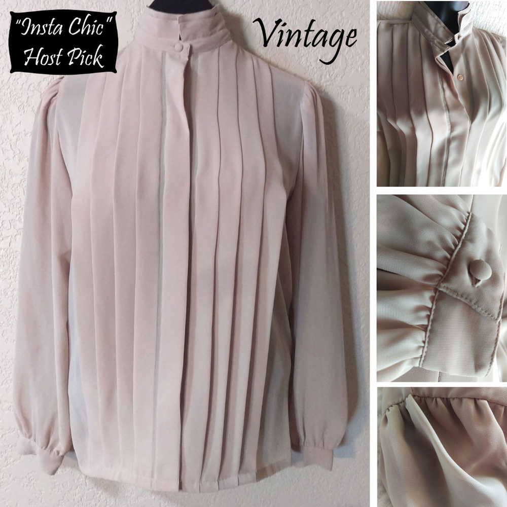 🌺 Vintage 70-80s sheer taupe long sleeve blouse